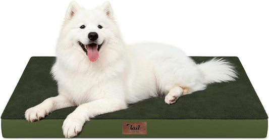 Large Comfy Washable Dog Bed, Orthopedic Egg Crate Foam Dog Crate Mat for Large Dogs with Removable Cover, 41x27 Inch, Olive Green