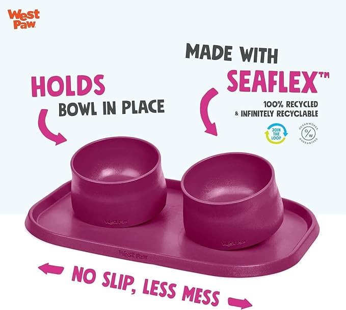 West Paw Seaflex Doggie Placemat – Less Mess Placemats for Dogs, Cats, Pets for Quiet Feeding – Eco-Friendly – Dishwasher Safe, Non-Toxic, Non-Slip – Raised Edges to Hold Dog Bowls, Tropic Red