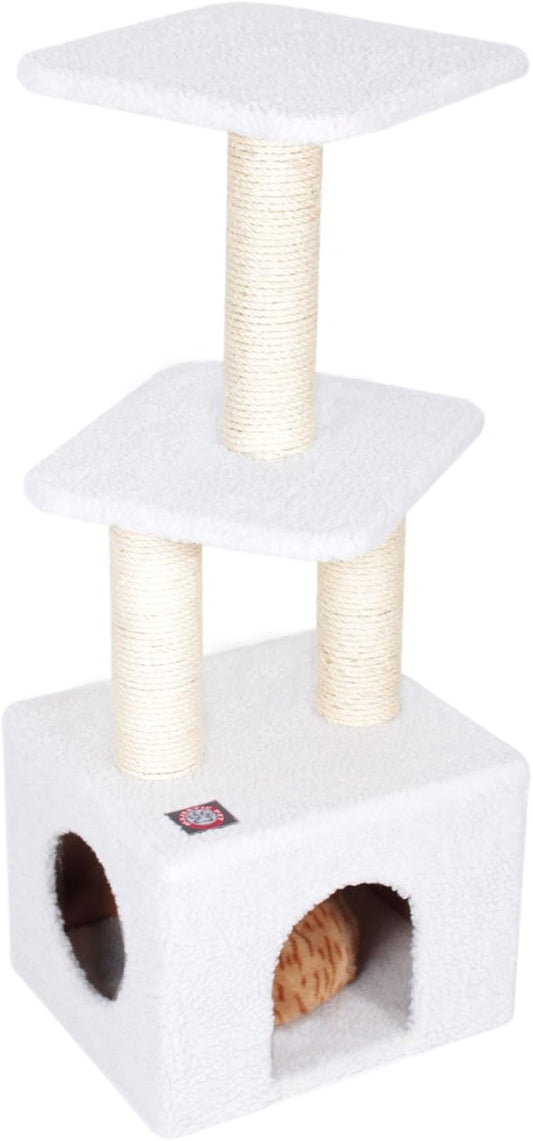 Majestic Pet Products 40 inch Cream Bungalow Cat Furniture Condo House Scratcher Multi Level Pet Activity Tree
