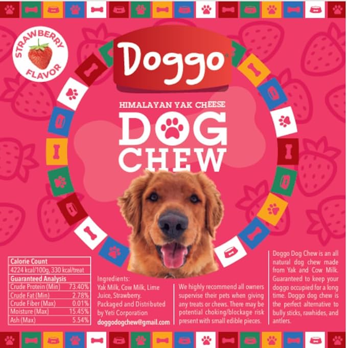 Natural Strawberry Flavor Yak Cheese Dog Chews, Long-Lasting, Large, 2 Pound, 10 Pieces