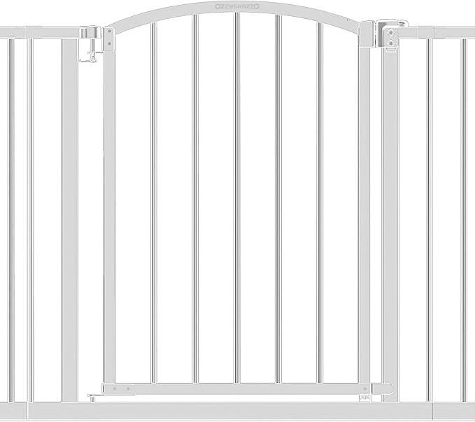 Ozzy & Kazoo Wide Walk-Through Dog Gate, Fits Openings 28.75-39.75” Wide, White Metal Dog Gate, For Doorways and Stairways, 30” Tall