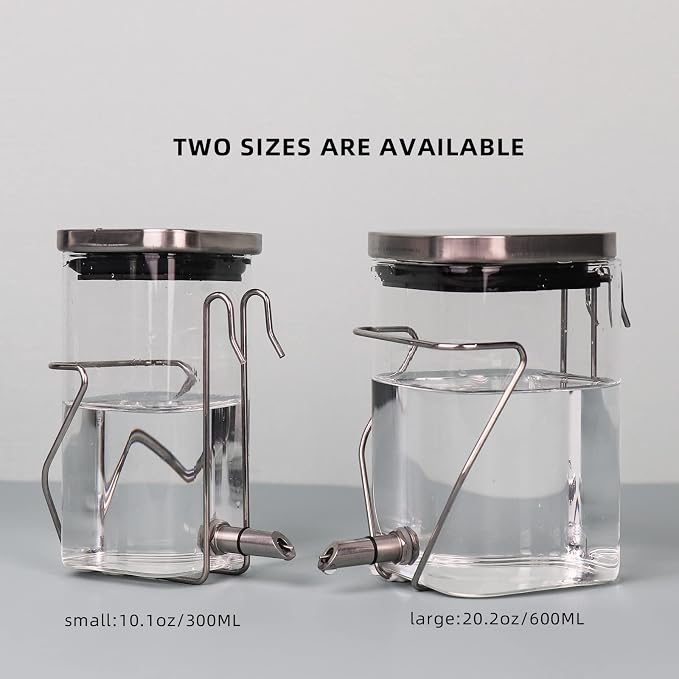 Hamster Water Bottle, Small Animal Glass Waterer, Stainless Steel Nozzle No-Drip Drinker Waterer for Sugar Glider, Rat and Birds (10.1oz)