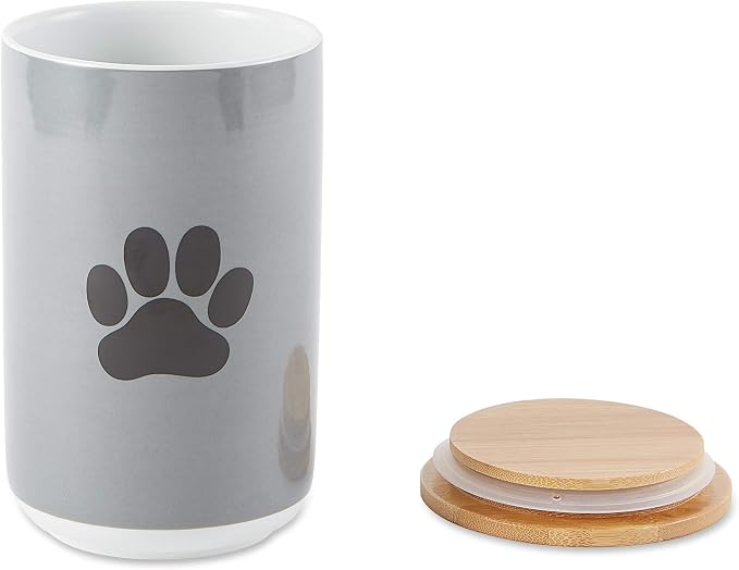 Bone Dry Ceramic Bone & Paw Pet Collection, Dishwasher Safe, Treat Jar, 4x6.5", Gray