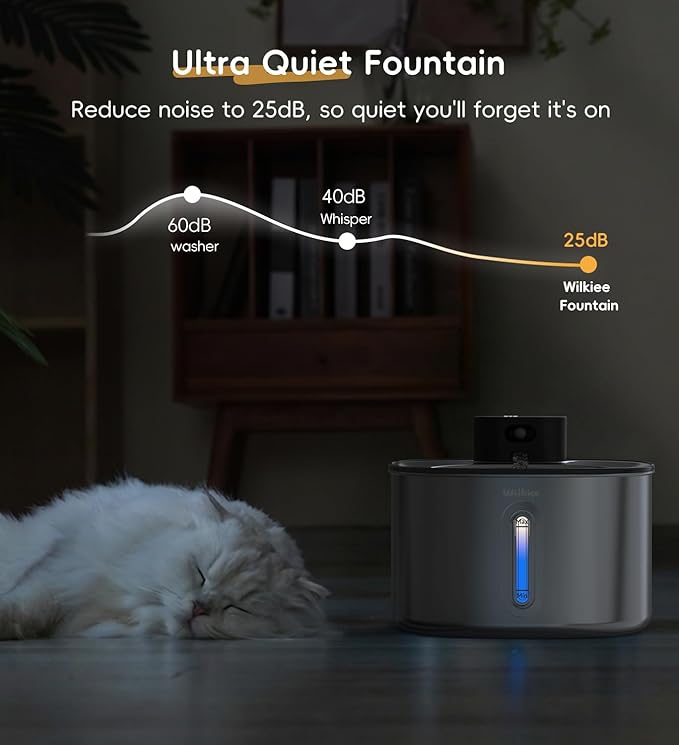 Stainless Steel Cat Water Fountain, 142fl.oz/4.2L Cat Fountain Battery Operated with Motion Sensor, Pet Water Dispenser Cordless for Cats & Dogs Indoor