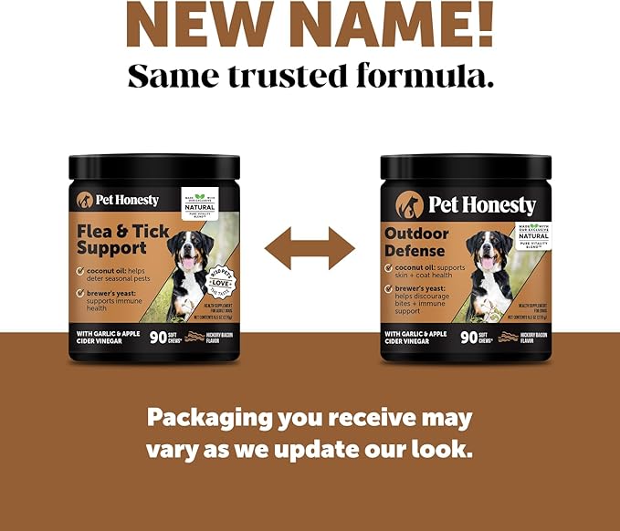 Outdoor Defense Natural Flea and Tick Prevention for Dogs Supplement - Dog Chews to Deter Seasonal Pests with Garlic, Apple Cider Vinegar, Coconut Oil and Brewer's Yeast (Hickory Bacon, 90 Ct)