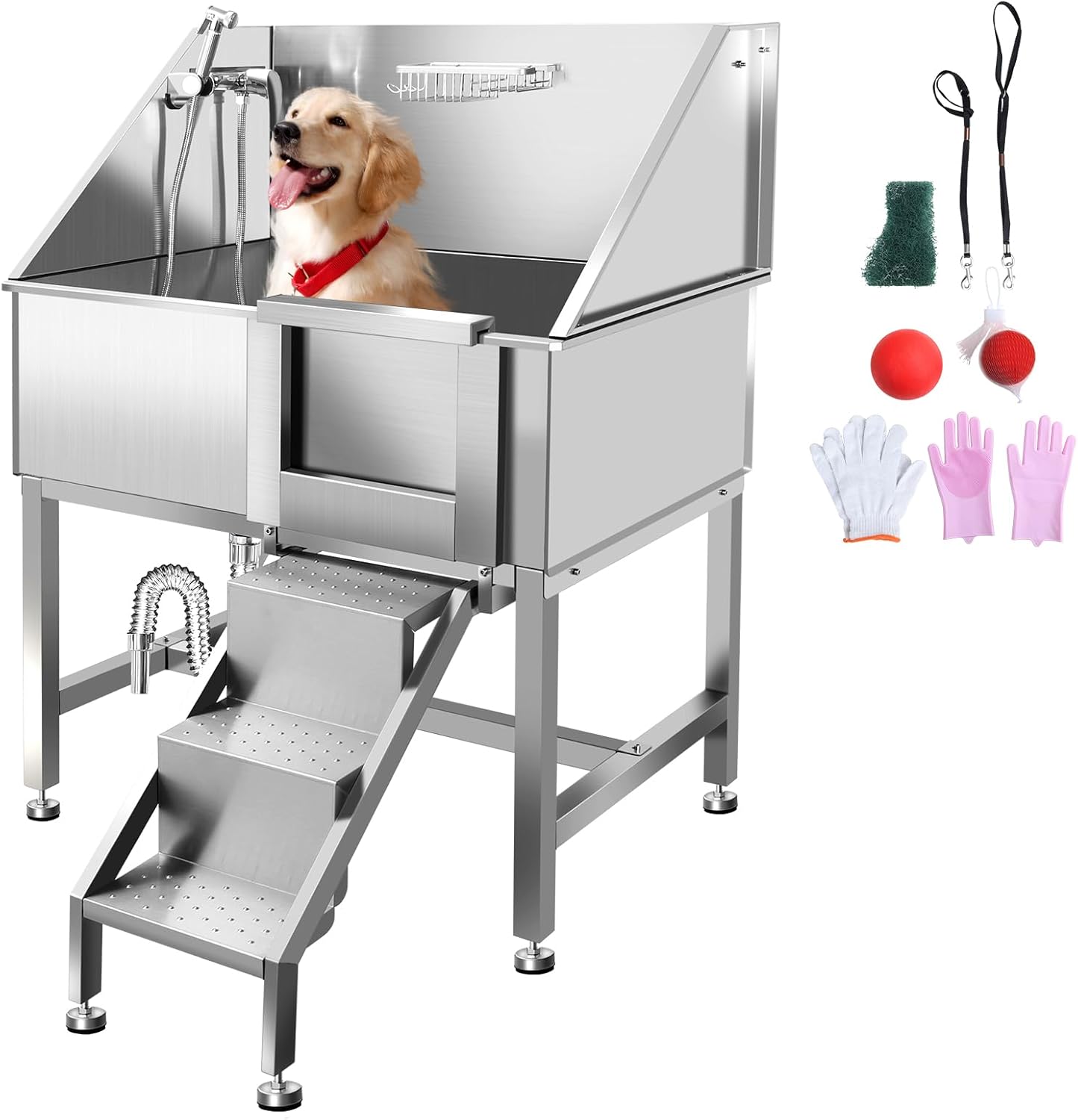 38 Inch Dog Bathing Station for Large Dogs, Stainless Steel Dog Pet Washing Station, Professional Dog Grooming Tub, Pet Wash Bath Station,Right Door