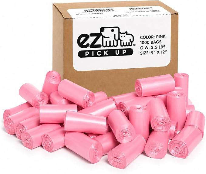 EZ Pick Up Pet Dog Bags - 1000 Count Waste Bags, Puppy Pick Up Bag, Doggy Walking Clean Up (Pink, Black, Blue) (Pink)