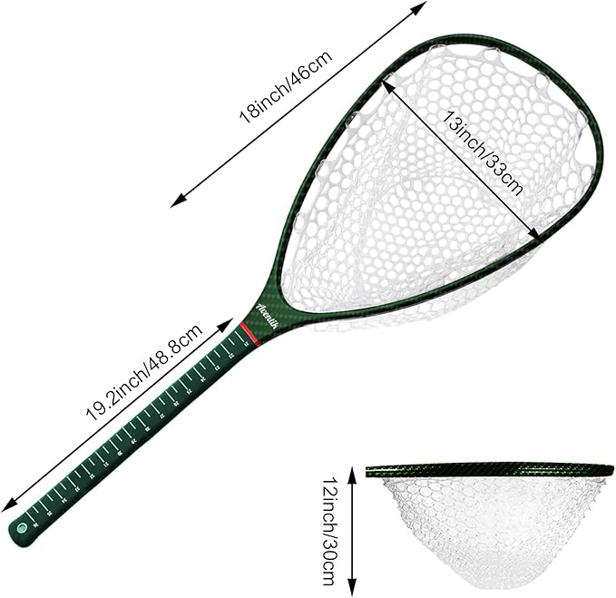 Aventik Fly Floating Fishing Net Carbon Fiber Landing Trout Net Light Weight Clear Rubber Ghost Net Catch & Release