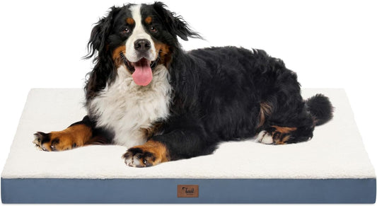 Dog Beds for Large Dogs, Orthopedic Dog Bed for Extra Large Dogs, Big Waterproof Pet Bed with Washable Removable Oxford Cover, Blue White