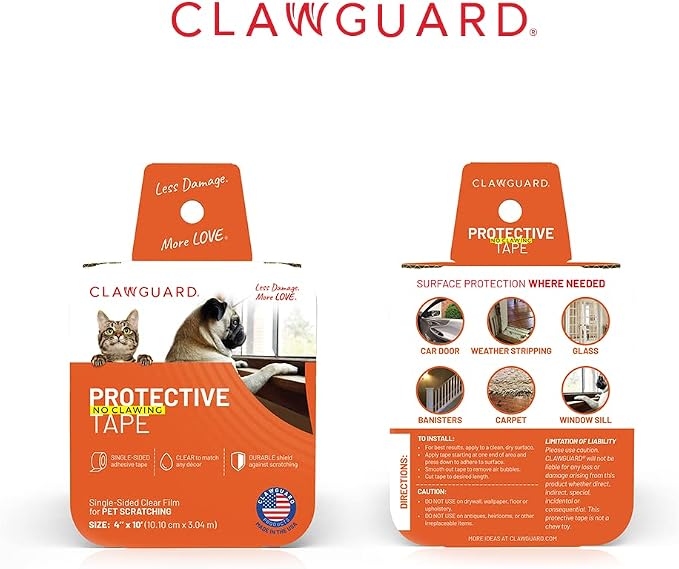 CLAWGUARD Protection Tape Roll – 4 in x 10 ft Single-Sided Scratch Barrier – Door Scratch Protector Dog & Cat – Couch Cat Scratch Protector