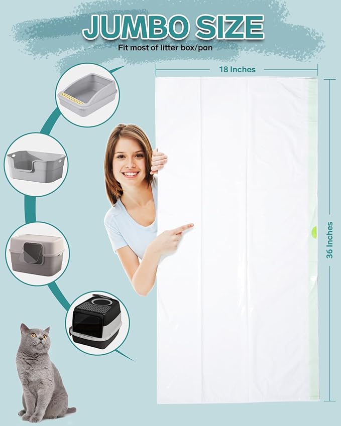 Litter Box Liners Extra-Thick, 30 Count Jumbo Size Cat Litter Bags Large, Kitty Litter Liner XL, Easy Clean Up Litter Pan Liners, Pet Cat Supplies - 36" x 18"