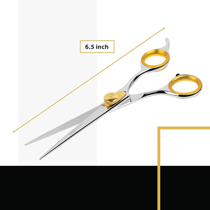 Sharf Gold Touch Pet Grooming Shear | Straight Cat & Dog Grooming Scissors | 6.5 Inch | 440c Japanese Stainless Steel Pet Dog Shearing Scissors | Animal Shears with Removable Comfort Rings