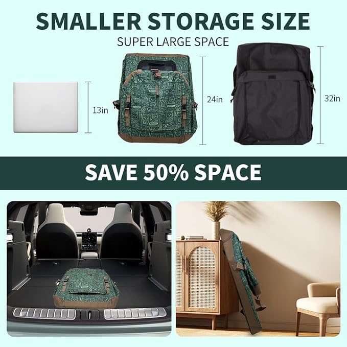 Extra Large Cat Carrier Soft Sided, Portable Small Dog Carrier for 2 Cats, 24"x16.5"x16" Car Travel Folding Comfortable Design, Green
