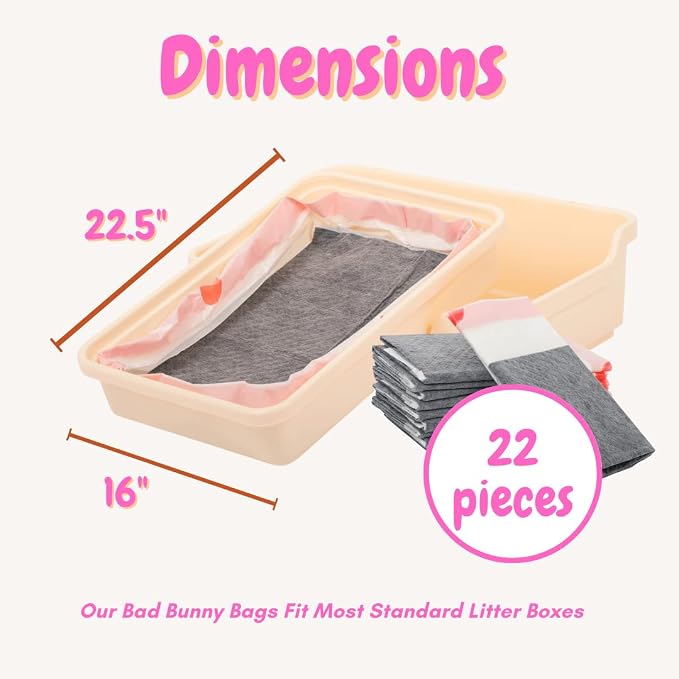 HoppScotch.bun Rabbit Litter Box Liners, Litter Mat with Actived Carbon for Odor Control, Disposable Poop Bags for Bunnies and Small Animals (Large)