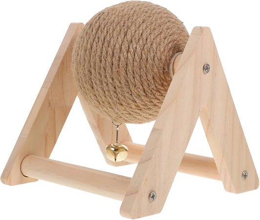 Aboofan Cat Scratcher Toy with Sisal Ball Cats Scratching Rope Ball Interactive Rotatable Wood Pet Scratcher Toys Durable for Indoor to Grind Claws Pet Furniture Supplies