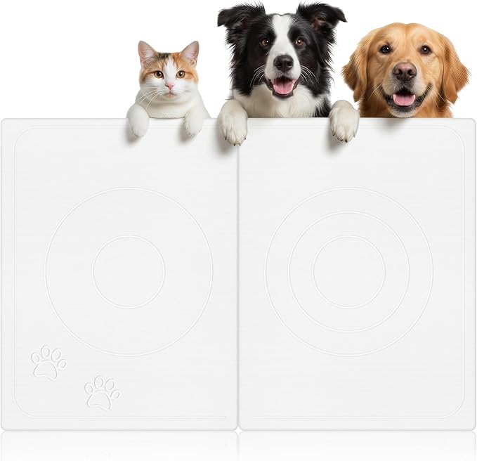 Stone Dog & Cat Food Mat, Bite-Proof Non-Slip Large Diatomaceous Pet Feeding Mat for Puppy Cat, Summer Cooling Quick Drying Dog Cat Water Bowls Mat for Protect Floor (White 24" x 16")