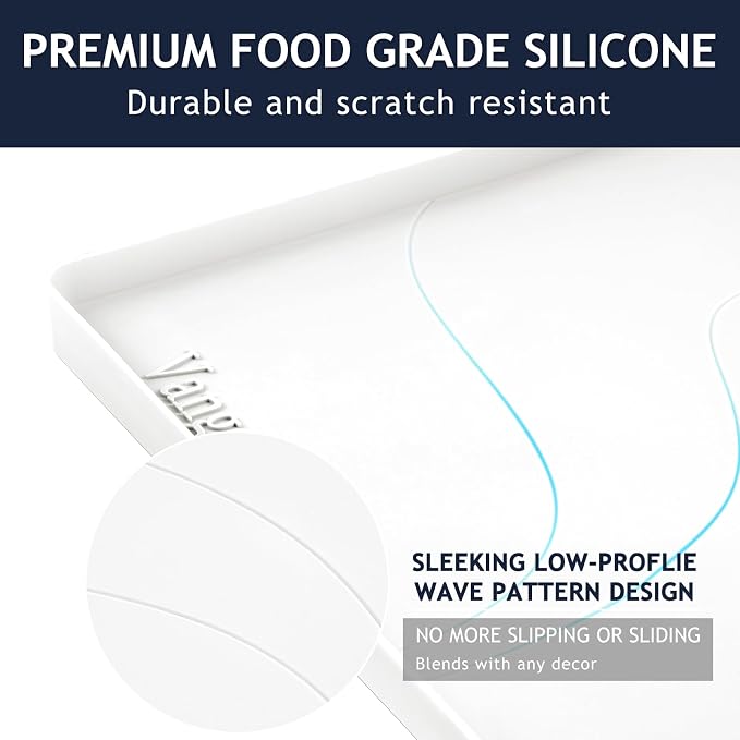 Heavy Duty Silicone Under Sink Mats for Kitchen Waterproof 37" x 22", Extra Thick Under Sink Rubber Mat Drip Tray, Raised Edge Under Sink Liner,Prevent Drips, Leaks, Spills,White