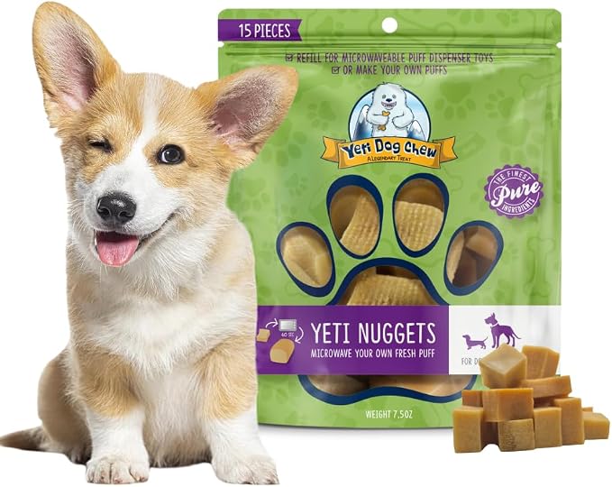 Yeti Refill Nuggets for Puff and Play Dog Toys - Natural Himalayan Yak Cheese Treats, Promotes Dental Health, Suitable for All Dogs, Ideal for Interactive Chew Toys and Dispensers, 15 Pieces, 7 Oz