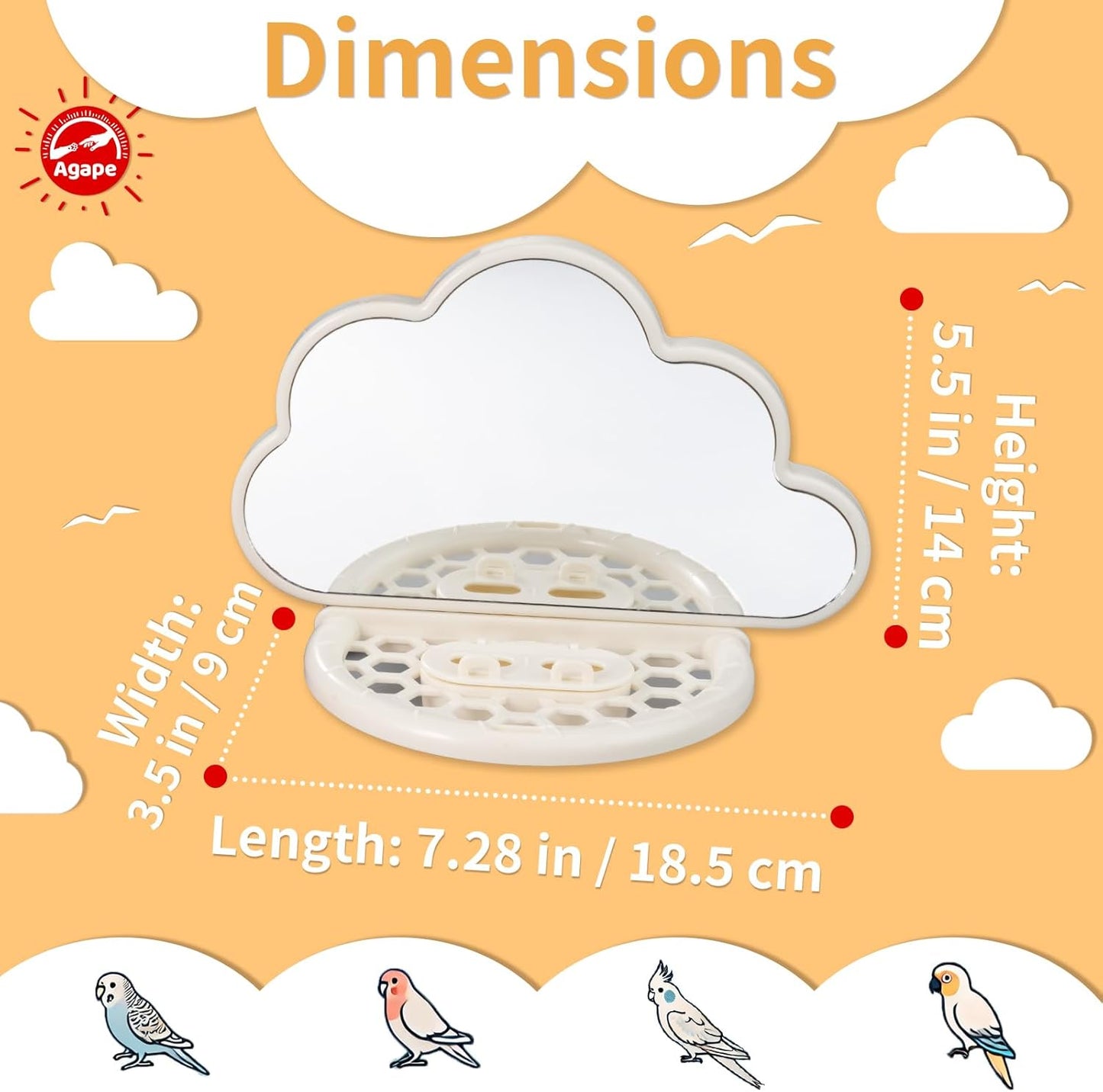 Agape Parakeet Mirror with Perch & Slow Feeder, Bird Cage Accessories for Small Parrots to Expend Energy, Bird Toys for Boredom&Anxiety, Interactive Toy for Cockatiel, Lovebird, Conure, Finch, Budgies