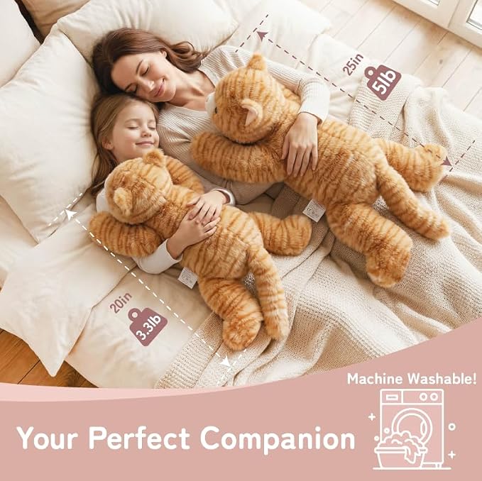 Niuniu Daddy 25" | 5 Pound Weighted Orange Cat Stuffed Animal Plushie for Adults & Kids, Large Weighted Lap Pillow for Comfort, Soft Sensory Stuffy Toy as Gift for Holidays