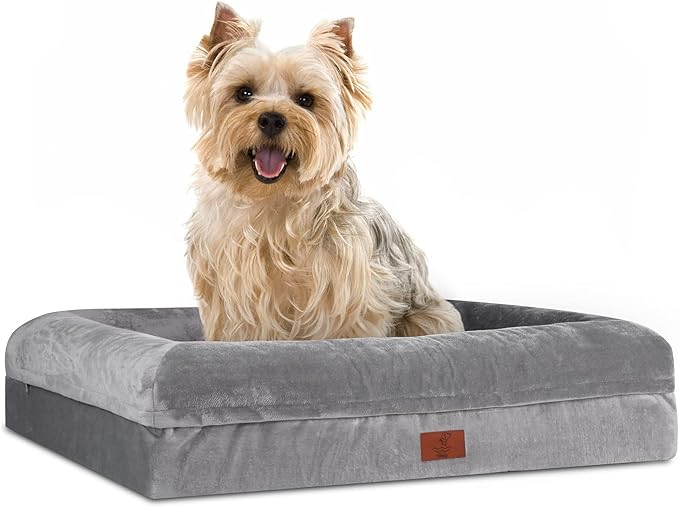 Yiruk Orthopedic Dog Bed for Small Dogs, Waterproof Puppy Bed for Crate with Removable Washable Cover, 4-Sides Bolster Support Pet Couch Sofa with Non-Slip Bottom, Grey