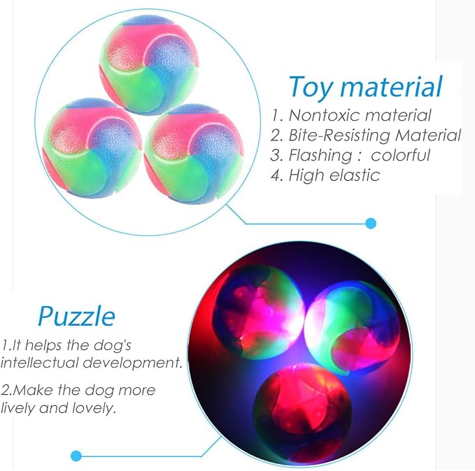 4 pcs Large Light Up Dog Balls Flashing Elastic Ball Glow in The Dark Interactive Pet Toys for for Golden Retriever,Labrador,Large Dogs