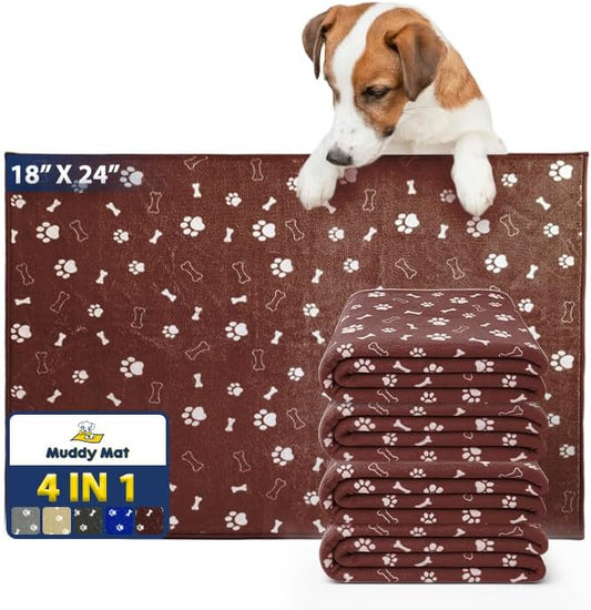 Muddy Mat® Washable Pee Pads for Dogs, Super Absorbent Reusable Puppy Pads–100% Waterproof Pee & Potty Training Pads for Pets, Non-Slip Dog Pads for Crates, Playpens and Floors - 4 Pack, Brown 18"x24"