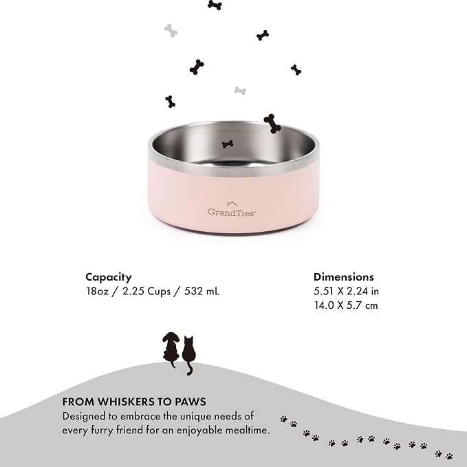 GrandTies Stainless Steel Engraved Pet Bowl | Reusable BPA-Free Insulated Pet Bowls | Large Heavy Duty Non Skid Spill Proof Dog Bowl | Outdoor Dog Water Bowl (18oz, Peach Crème)