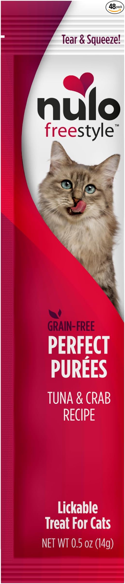Nulo Freestyle Lickable Cat Treats - Perfect Purées Tuna & Crab, Squeezable Grain-Free Wet Cat Food Topper, High Moisture for Hydration, 48 x 0.5oz