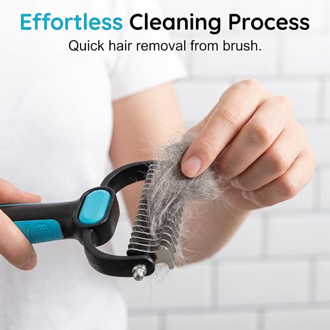 Double-Sided Pet Grooming Rake, Extra Wide Deshedding Tool for Long Hair Dogs & Cats, 2-in-1 Undercoat Rake with Stainless Steel Teeth, Pet Comb for Loose Hair (Large)