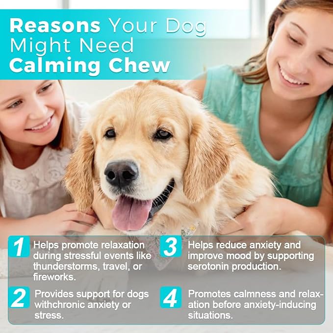 Pets Calming Chew | Relaxation Support for Dogs | Natural Stress Relief Chewable Tablets | 30 Chews