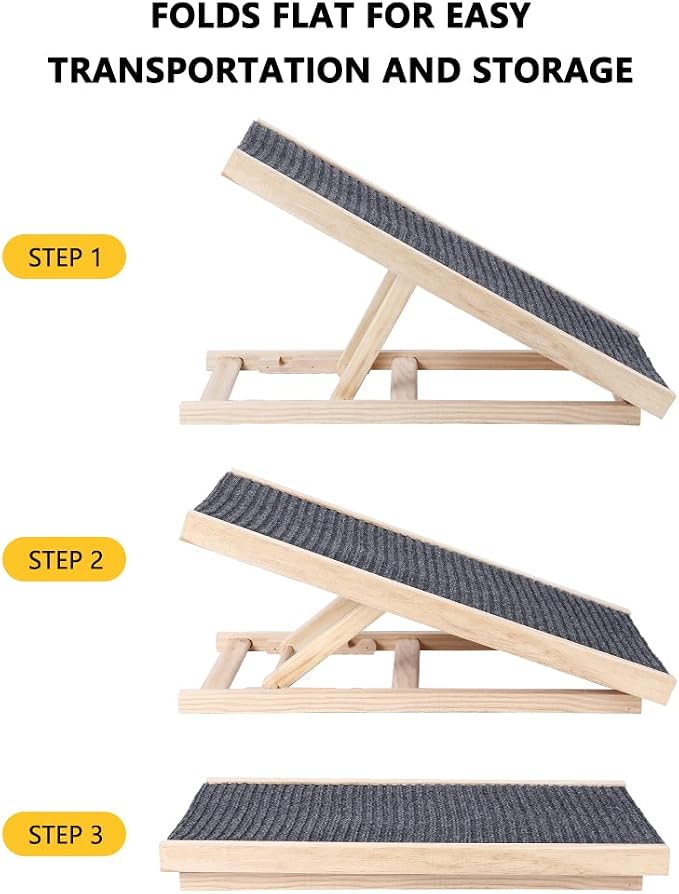 Dog Ramps for High Bed, Foldable Small to Large Dog Ramp with Non-Slip Pad for Sofa, Adjustable Height from 12'' to 16", Portable Pet Ramp to Get on Bed