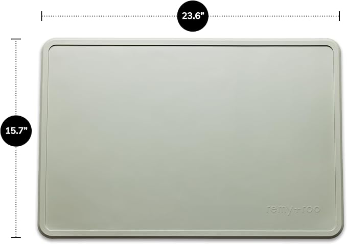Remy+Roo Sage Silicone Dog Food Mat for Pet Bowl | 23.6" x 15.7" | 100% Waterproof | Non-Slip | Dishwasher Safe