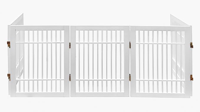 Urnporium Pet Dog Gate Freestanding, Strong Durable Folding Wooden Fence, Portable Acacia Hardwood Safety Barrier for Indoor & Outdoor Use (White Pet Gate, 5 Panel 24" Tall)