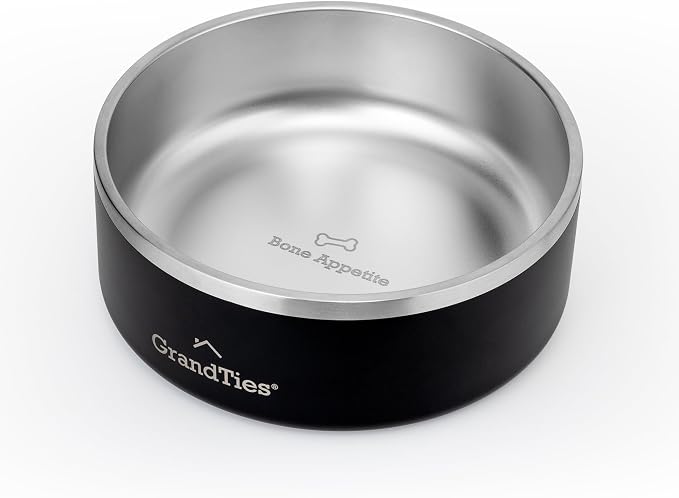 GrandTies Stainless Steel Dog Bowl | Engraved Reusable BPA-Free Insulated Cat & Dog Bowls | Large Heavy Duty Non Skid Spill Proof Bowl | Outdoor Dog Water Bowl (42oz, Midnight Black)