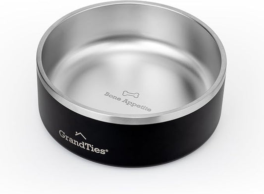 GrandTies Stainless Steel Dog Bowl | Engraved Reusable BPA-Free Insulated Cat & Dog Bowls | Large Heavy Duty Non Skid Spill Proof Bowl | Outdoor Dog Water Bowl (42oz, Midnight Black)