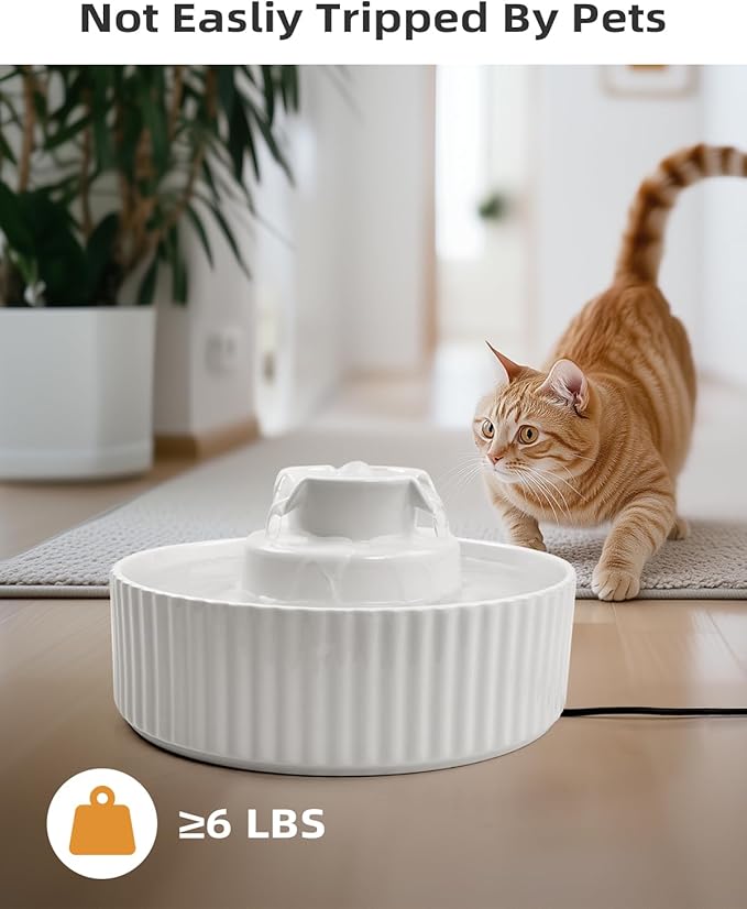 Ceramic Cat Water Fountain, 2.1L/71oz Cupcake Pet Water Fountain for Cats and Dogs, Automatic Pet Drinking Fountain,Double Filtration System, Easy to Clean, 360°Drinking Water (White)