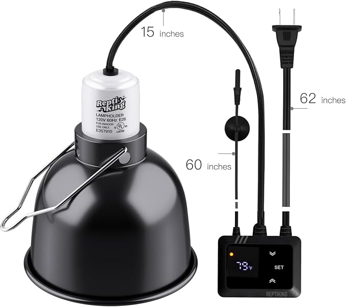 Reptile 5.5'' Light Fixture with PID Thermostat – Digital Dimming Thermostat, Ceramic Socket, Temperature Control for Reptile Heat Lamp Bulb & Ceramic Heat Emitter