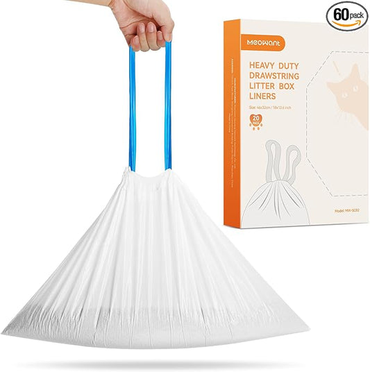 MeoWant Cat Litter Box Liners, Drawstring Receptacles Bags Thickened Waste Bag for MeoWant MW-SC01/MW-SC02 Automatic Cat Litter Box, 60pcs