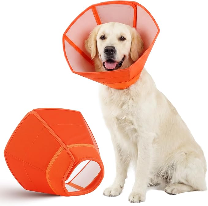 Allroaring Soft Dog Cone Collar Post Surgery Recovery,Waterproof Dogs Elizabethan Collar for Spay & Neuter Cones of Shame with Comfy Neck Padded Adjustable Cone to Stop Licking for Large Dog L Orange