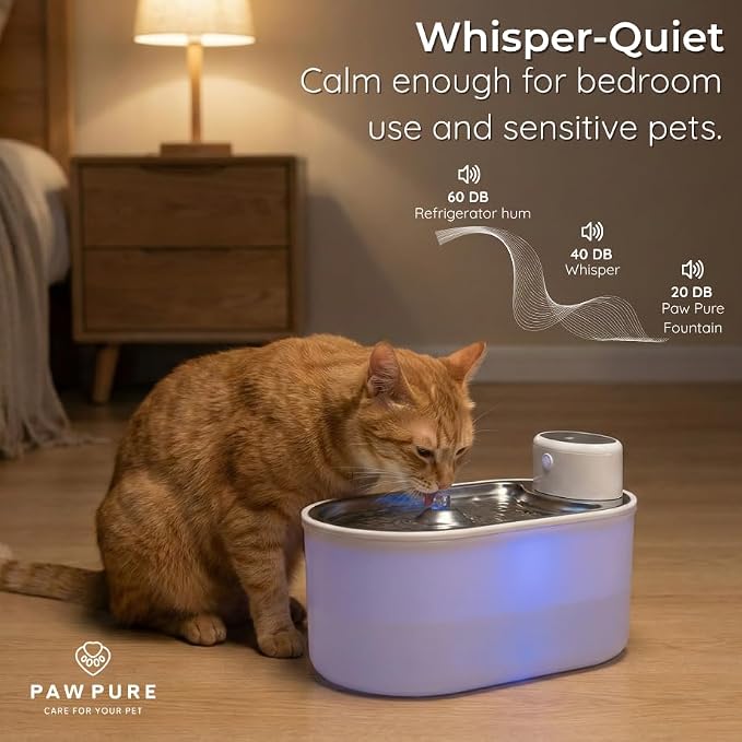 Cat Water Fountain Stainless Steel & Dog Water Fountain, Wireless 30-Day Battery, 20dB Ultra-Quiet Cordless Pet Fountain for Cats & Small/Medium Dogs, 3L/108oz