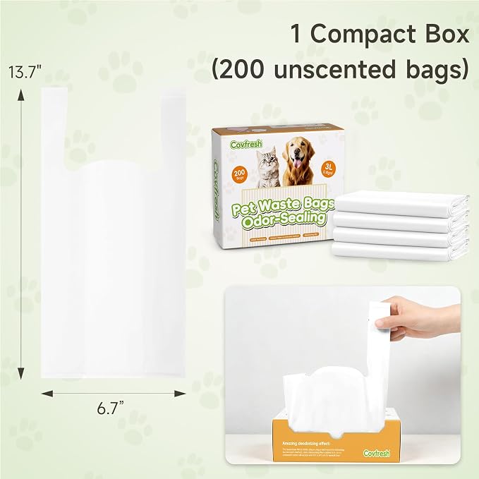Odor Sealing Dog Poop Bags with Handles – 200 Count – Large Capacity | Heavy Duty Thick Pet Waste Bags - Leak Proof, Odor - Blocking (White)