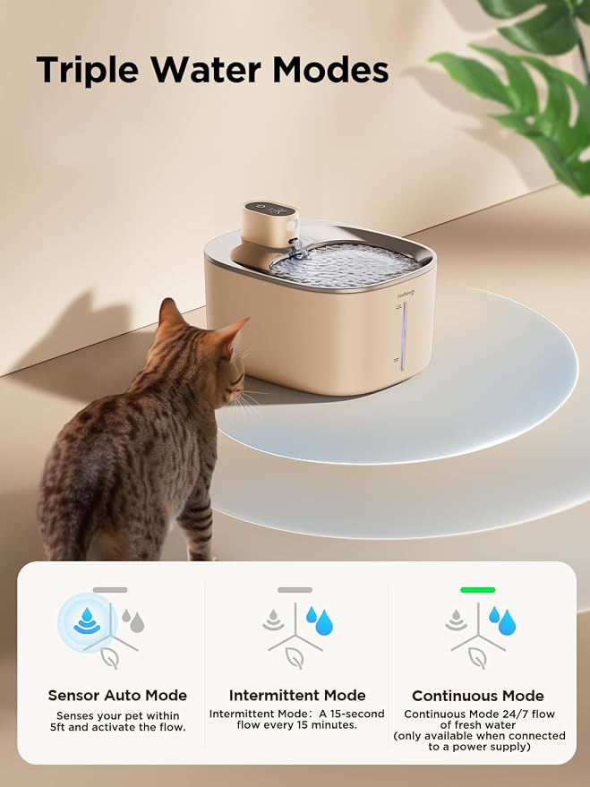 Wireless Cat Water Fountain, 4L Pet Water Fountain for Cats and Dogs with 8 Pack Filter Replacement