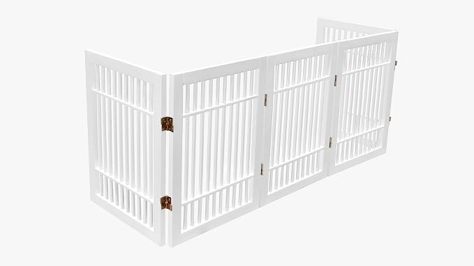 Urnporium Pet Dog Gate Freestanding, Strong Durable Folding Wooden Fence, Portable Acacia Hardwood Safety Barrier for Indoor & Outdoor Use (White Pet Gate, 5 Panel 24" Tall)