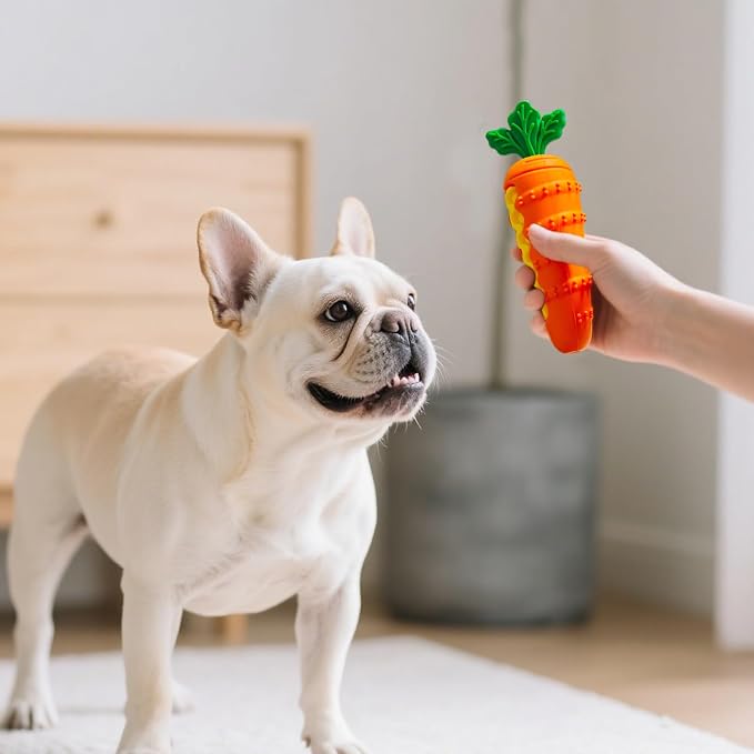 Indestructible Carrot Dog Toy for Aggressive Chewers - Tough Natural Rubber Chew Toy for Boredom, Interactive Treat Toy for Mental Stimulation - Durable Squeaky Toy for Small & Medium Dogs