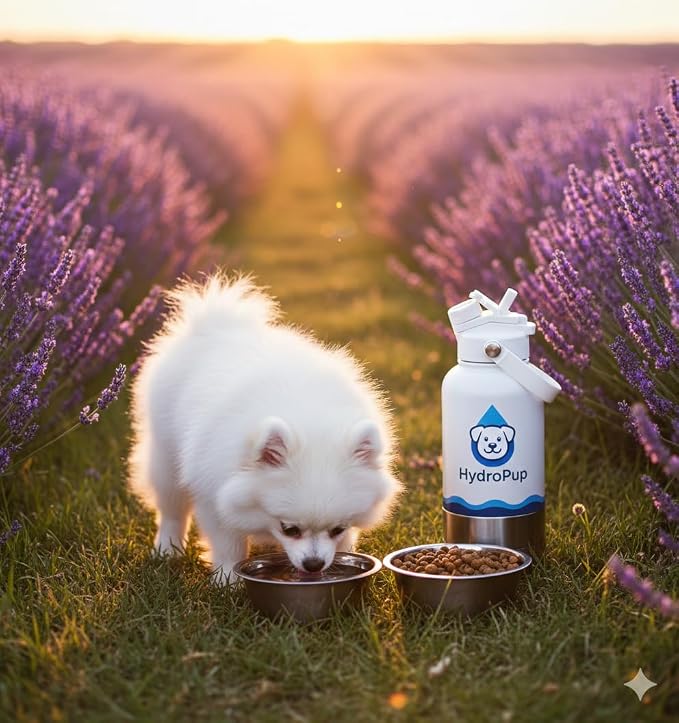 Dog Water Bottle for Walking and Hiking, 32 oz with Bowl Stays Cold