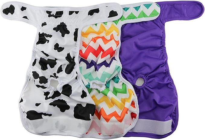 Washable Female Dog Diapers, 7 Pack Reusable Pet Incontinence Protectors, Multiple Patterns, XS-L Sizes, Comfort Fit with Elastic Edges (L)