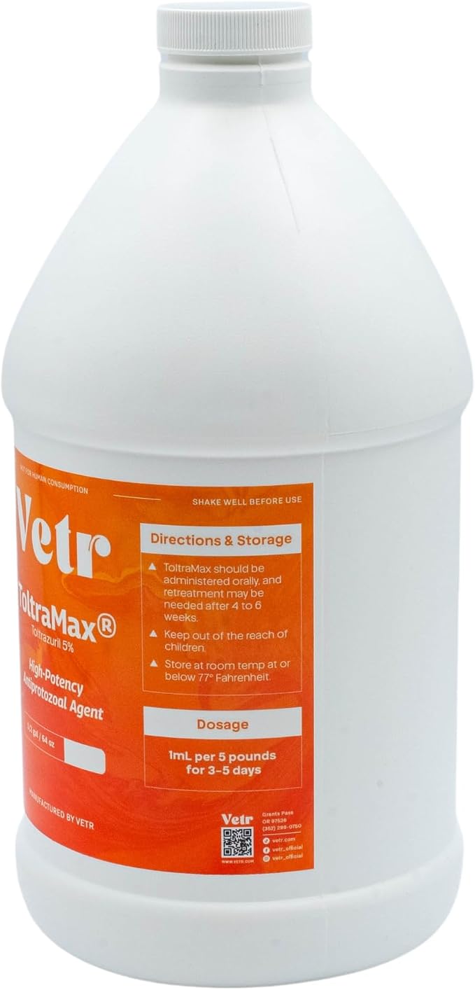Vetr's Toltramax Toltrazuril 5% Suspension 1/2 Gallon for Horses, Dogs, Cats, and Non-Food Chain Animals, Alfalfa Flavor