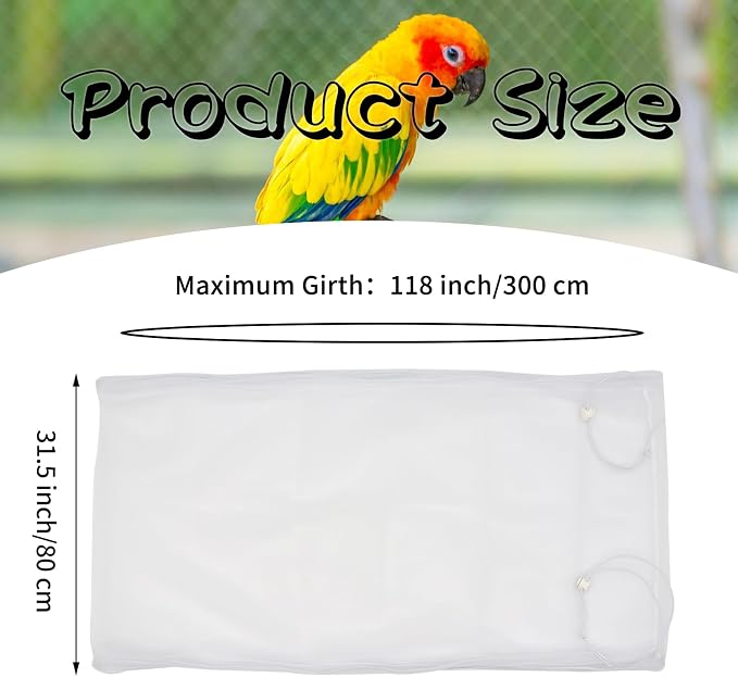 Daoeny 2PCS Bird Cage Seed Catcher, Large Bird Cage Cover, Adjustable Soft Airy Nylon Mesh, Birdcage Cover Skirt Seed Guard for Parrot Parakeet Macaw Round Square Cages (White & White)