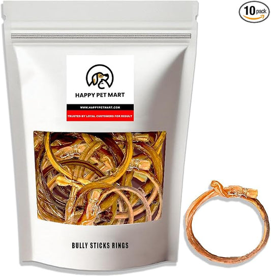 Natural Dog Treats - Single-Ingredient - 100% digestible (Pack of 10, Bully Stick Rings)